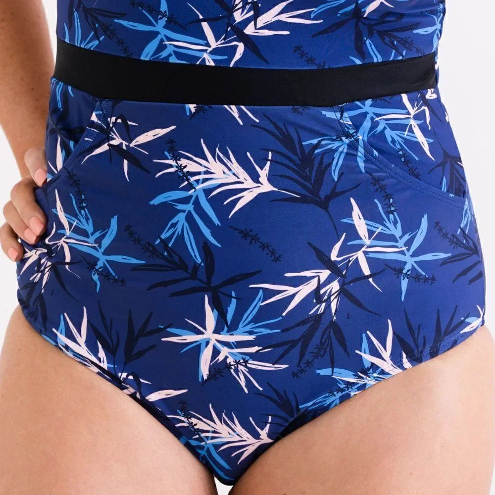 NWT XL Full Coverage One Piece Blue Palm Print - Picture 12 of 16